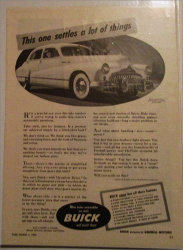 1948 Buick 4 dr sedan It Settles car ad