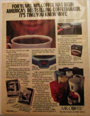 1988 Mr Coffee Coffeemaker For Years ad