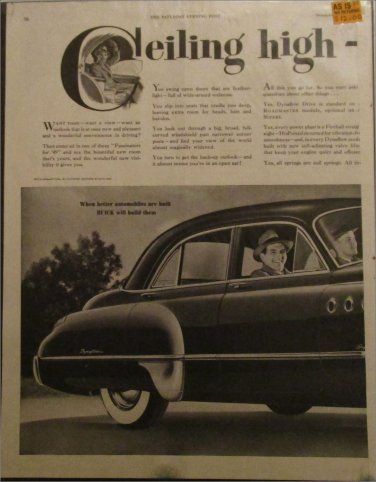 1949 Buick Super 4 dr sedan Ceiling car ad