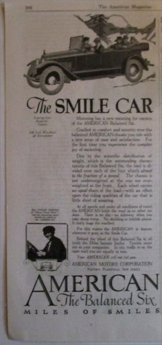 1919 American Balanced Six Touring car ad