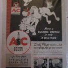 1938 AC Spark Plugs Many A Bucking Bronco ad