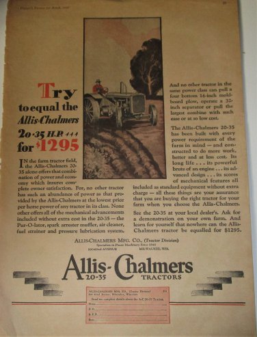 1929 Allis-Chalmers tractor ad