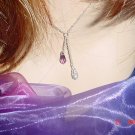 Dark Purple Crystal & silver pave teardrop necklace & earring set