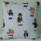 RALPH LAUREN 16"X16" TEDDY BEAR STRIPE PILLOW WITH SELF COVERED PIPING