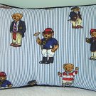 RALPH LAUREN 12X16 TEDDY BEAR STRIPE PILLOW WITH DECORATIVE CORDING