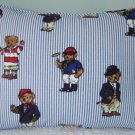 RALPH LAUREN 12"X16" TEDDY BEAR STRIPE PILLOW WITH SELF COVERED PIPING