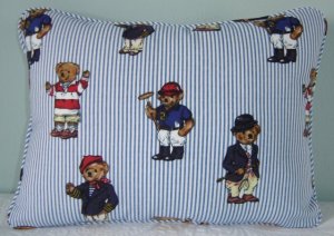 RALPH LAUREN 12"X16" TEDDY BEAR STRIPE PILLOW WITH SELF COVERED PIPING