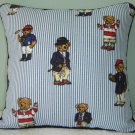 RALPH LAUREN 16"X16" TEDDY BEAR STRIPE ACCENT PILLOW WITH DECORATIVE CORDING