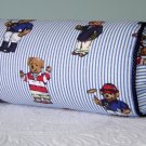 RALPH LAUREN 14X6 TEDDY BEAR STRIPE CUSTOM BOLSTER PILLOW WITH DECORATIVE CORDING