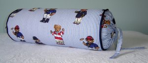 RALPH LAUREN 14X6 TEDDY BEAR STRIPE CUSTOM BOLSTER PILLOW WITH DECORATIVE CORDING