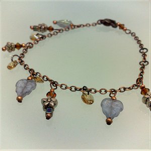 Handmade Triplet frosted Purplish leaves Charms Bracelet