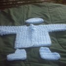 PREEMIE BLUE  SWEATER, HAT, BOTTIES