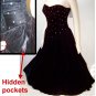 strapless party dress Black velvet prong set rhinestones  small