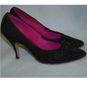 50s stiletto heels black glitter Adorably yours 6.5 AA