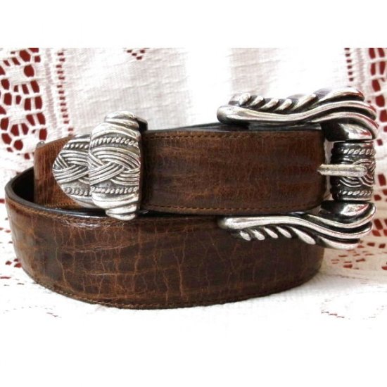 Onyx by Brighton Brown Mock Croc Belt Fancy Silver Buckle 28 Small