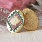 Vintage 80s Oval Gold Tone & Enamel Southwest Earrings