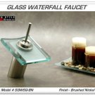 NEW BRUSHED NICKEL GLASS WATERFALL FAUCET FOR BATHROOM SINKS