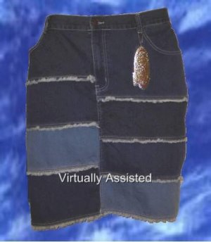 Moto Blues Collection Denim Stretch Skirt, Sz 24/25