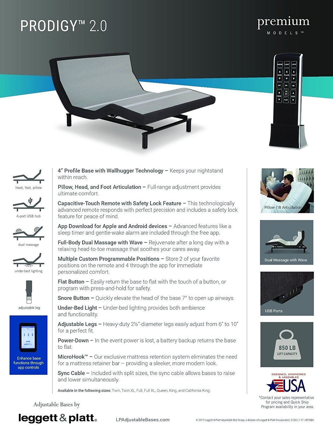 Dynasty Mattress PRODIGY 2.0 Adjustable bed 14" CoolBreeze Gel Mattress