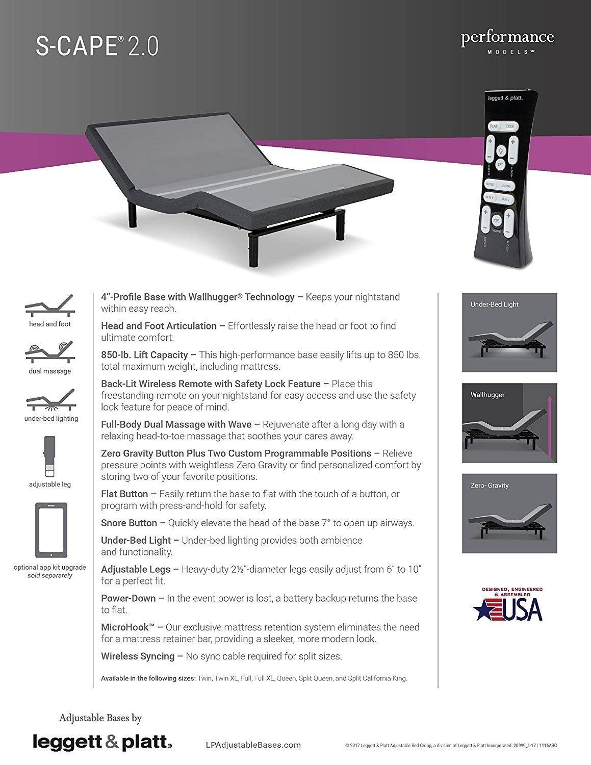 Dynasty Mattress 12" QUEEN GEL Adjustable Bed SCape 2.0 Leggett & Platt