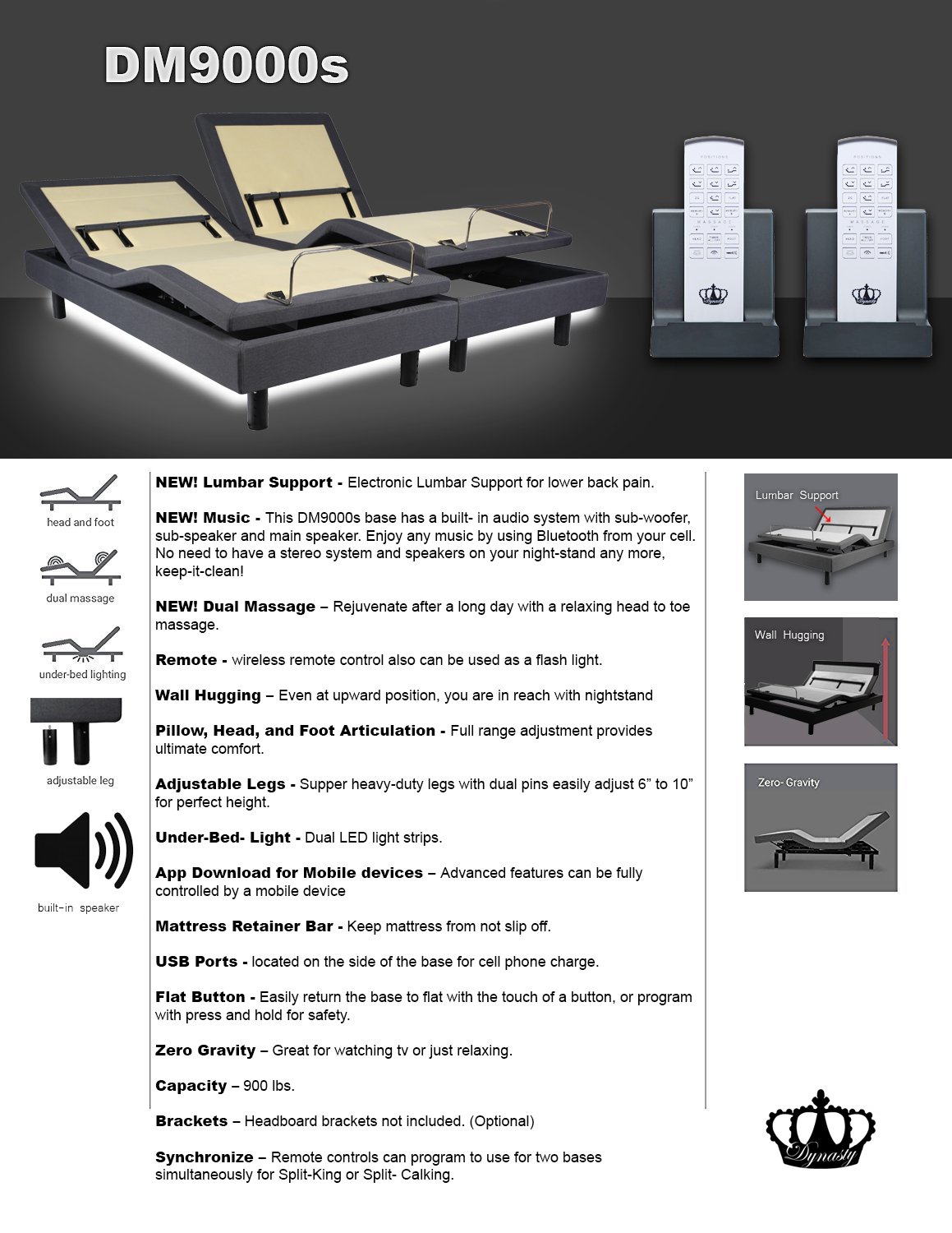 New! 2023 DM9000S Adjustable bed with 12" Cooling Gel and Gel Infused