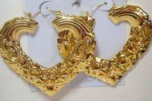Gold Bamboo Heart Hoop Hip Hop 80 S Ghetto Basketball Wive Earring 3 Gold Bamboo Heart Hoop Hip Hop 80 S Ghetto Basketball Wive Earring 3 Inch