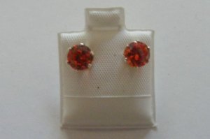 Orange post earrings sterling silver cubic zirconia