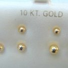 10kt Yellow Gold 3 pair Round Ball 4mm 5mm 6mm stud post pierced earring Set