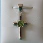 Peridot Gemstone 4mm round cut 925 Sterling Silver Cross Pendant 22mm long