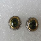 Green CZ earrings two tone gold plated silver 14k 925 sterling silver