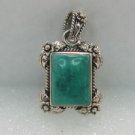 Spider Web Turquoise Square 15x20mm Floral Rope Design Sterling Silver Pendant