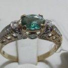 Emerald Natural Gemstone Diamond Accents Ring 10kt two tone Gold size 6.5