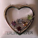 Multi color Genuine Gemstone 2ctw 925 sterling  Heart Shape Pendant