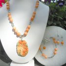 Natural Hand Carved multi color agate flower Peach Marble Black Diamond  Set