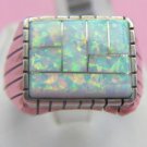 Sterling White Gilson Opal Inlay Ribbed mens Ring size 11