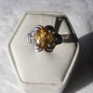 Citrine White Sapphire gemstone sterling  ring 7.25