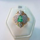 Emerald Columbian ring Diamond Accents 14kt YG size 6.5