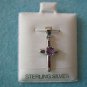 Amethyst Gemstone 4mm round cut 925 Sterling Silver Cross Pendant 22mm long