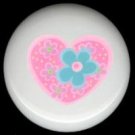 PINK HEART w/ Lil Blue Retro Flowers * Ceramic Knobs