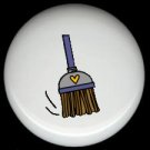 BLUE HAND BROOM with HEART Ceramic Knobs Free S/H