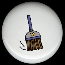 BLUE HAND BROOM with HEART Ceramic Knobs Free S/H