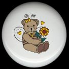 ANGEL BEAR with FLOWERS ~ Ceramic Knobs Pulls FREE S/H