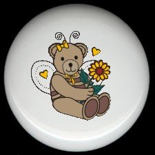 ANGEL BEAR with FLOWERS ~ Ceramic Knobs Pulls FREE S/H