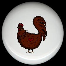 ROOSTER with HEART Ceramic Drawer Knobs Pulls FREE S/H