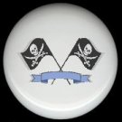 2 BLACK PIRATE FLAGS w/ Blue Banner * Ceramic Drawer Knobs Pulls FREE S/H