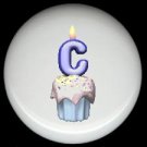 CUPCAKE CANDLE Alphabet LETTER C ~ Ceramic Drawer Knobs Pulls