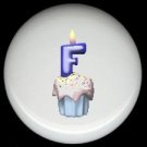 CUPCAKE CANDLE Alphabet LETTER F ~ Ceramic Drawer Knobs Pulls