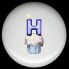 CUPCAKE CANDLE Alphabet LETTER H ~ Ceramic Drawer Knobs Pulls