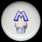 CUPCAKE CANDLE Alphabet LETTER M ~ Ceramic Drawer Knobs Pulls