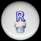 CUPCAKE CANDLE Alphabet LETTER R ~ Ceramic Drawer Knobs Pulls
